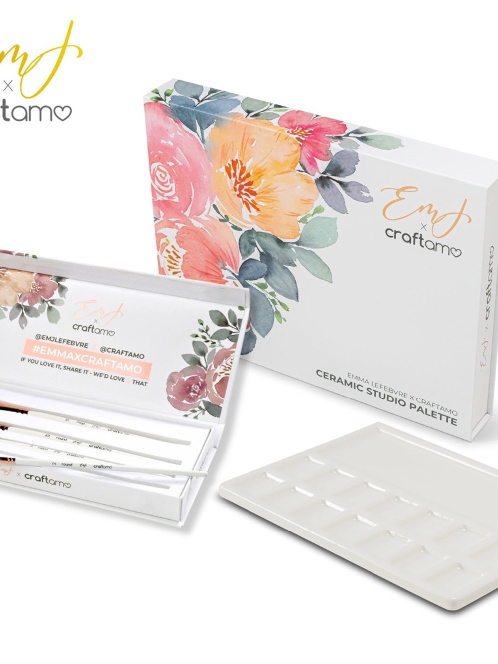 Craft Floral Ceramic Paint Palette Set in White and Pink
